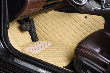 Shop Beige Luxury Leather Diamond Car Floor Mats UK
