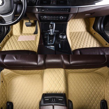 Shop Beige Luxury Leather Diamond Car Mats UK