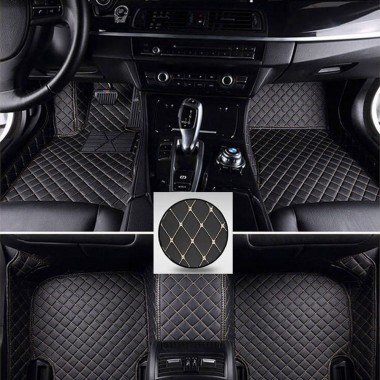 Shop Black and Beige Stitching Luxury Leather Diamond Car Floor Mats UK