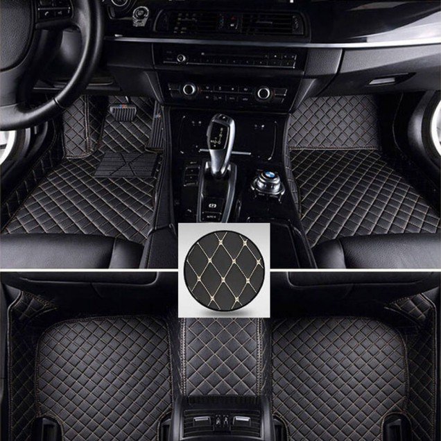 Shop Black and Beige Stitching Luxury Leather Diamond Car Floor Mats UK Shop Black and Beige Stitching Luxury Leather Diamond Car Floor Mats UK