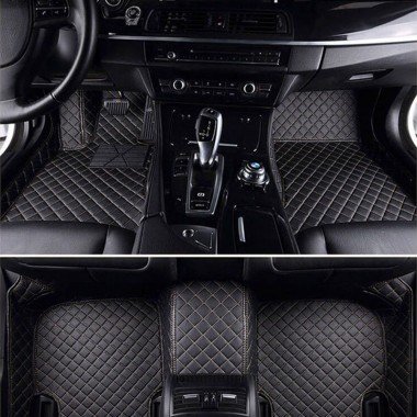 Shop Black and Beige Stitching Luxury Leather Diamond Car Floor Mats UK