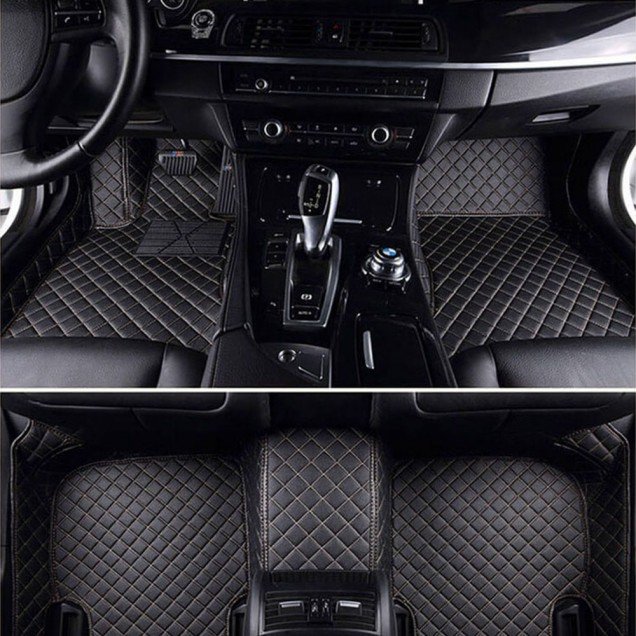 Shop Black and Beige Stitching Luxury Leather Diamond Car Floor Mats UK Shop Black and Beige Stitching Luxury Leather Diamond Car Floor Mats UK
