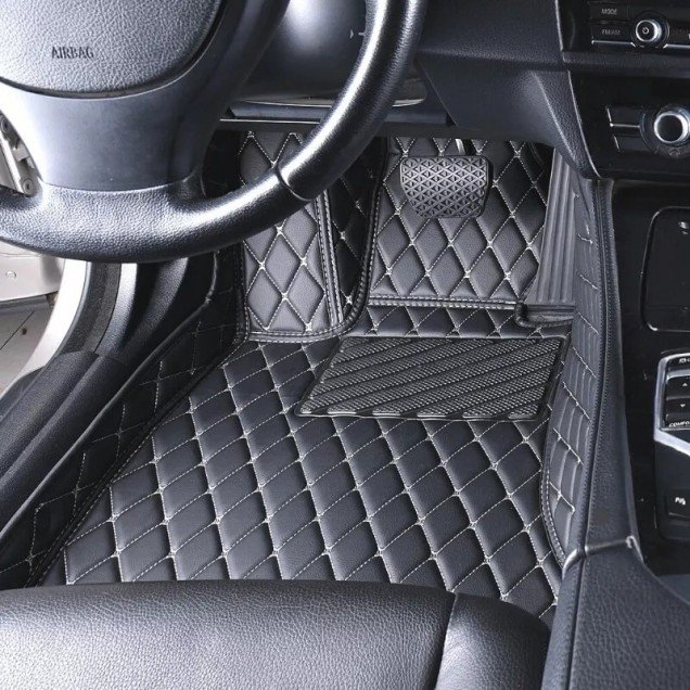 Shop Black and Beige Stitching Luxury Leather Diamond Car Floor Mats UK Shop Black and Beige Stitching Luxury Leather Diamond Car Floor Mats UK