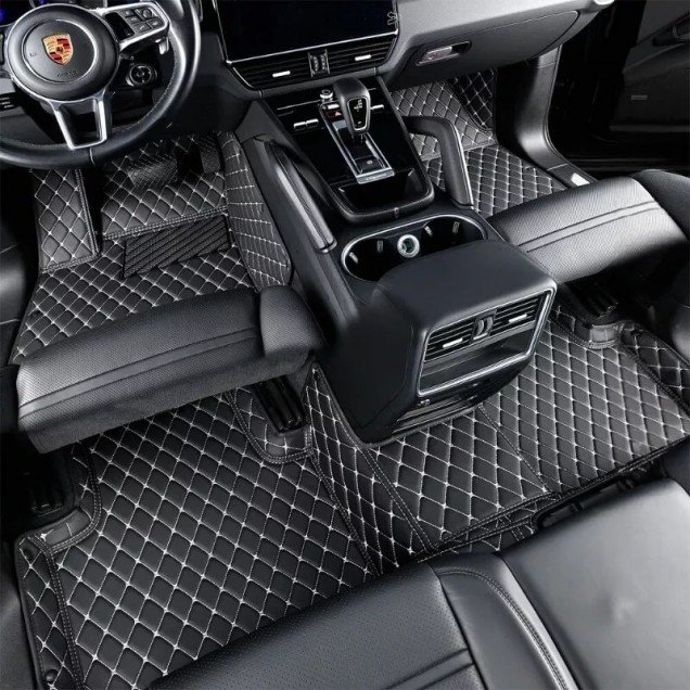 Shop Black and Beige Stitching Luxury Leather Diamond Car Floor Mats UK Shop Black and Beige Stitching Luxury Leather Diamond Car Floor Mats UK