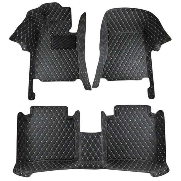 Shop Black and Beige Stitching Luxury Leather Diamond Car Floor Mats UK Shop Black and Beige Stitching Luxury Leather Diamond Car Floor Mats UK
