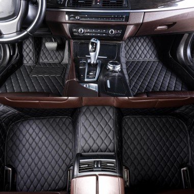 Shop Black and Black Stitching Luxury Leather Diamond Car Floor Mats UK