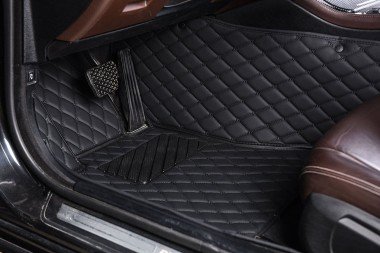 Shop Black and Black Stitching Luxury Leather Diamond Car Floor Mats UK