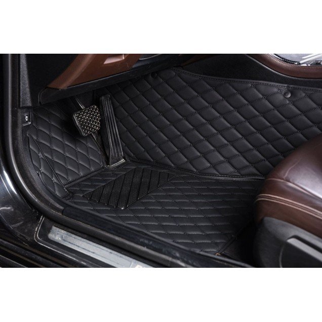 Shop Black and Black Stitching Luxury Leather Diamond Car Floor Mats UK Shop Black and Black Stitching Luxury Leather Diamond Car Floor Mats UK