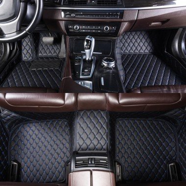 Shop Black and Blue Stitching Luxury Leather Diamond Car Floor Mats UK