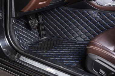 Shop Black and Blue Stitching Luxury Leather Diamond Car Floor Mats UK