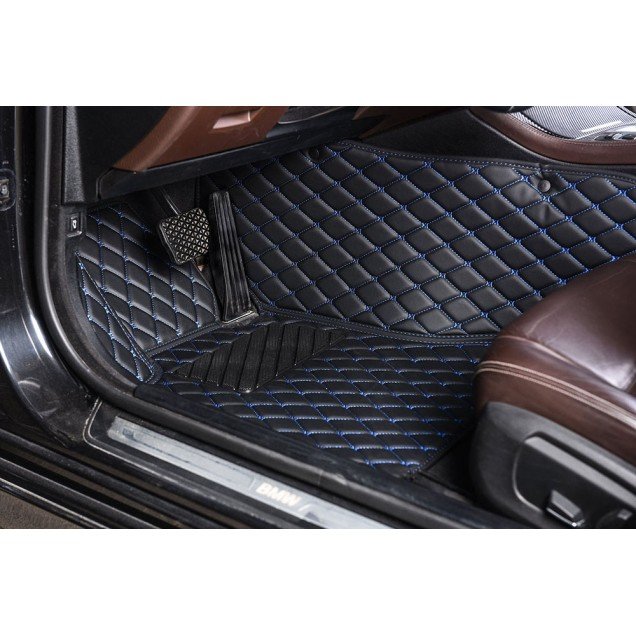 Shop Black and Blue Stitching Luxury Leather Diamond Car Floor Mats UK Shop Black and Blue Stitching Luxury Leather Diamond Car Floor Mats UK