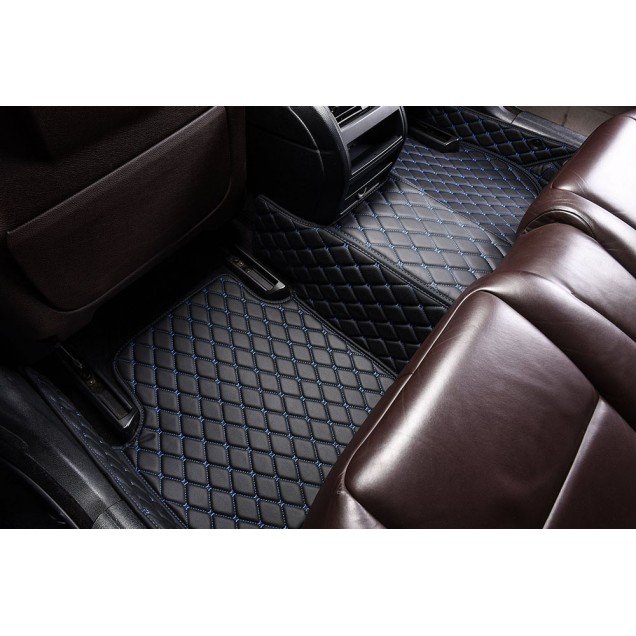Shop Black and Blue Stitching Luxury Leather Diamond Car Floor Mats UK Shop Black and Blue Stitching Luxury Leather Diamond Car Floor Mats UK