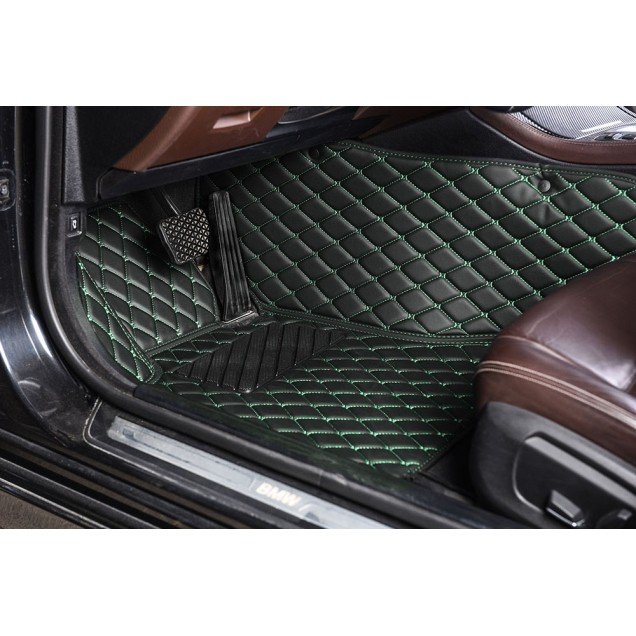 Shop Black and Green Stitching Luxury Leather Diamond Car Floor Mats UK Shop Black and Green Stitching Luxury Leather Diamond Car Floor Mats UK