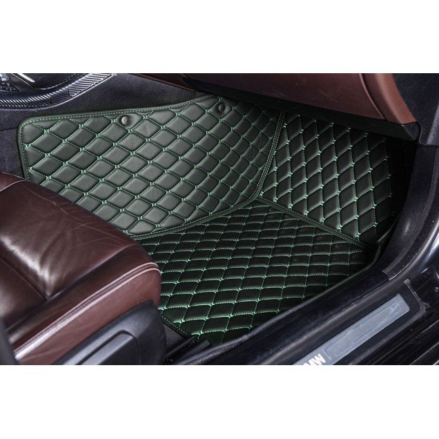 Shop Black and Green Stitching Luxury Leather Diamond Car Floor Mats UK Shop Black and Green Stitching Luxury Leather Diamond Car Floor Mats UK