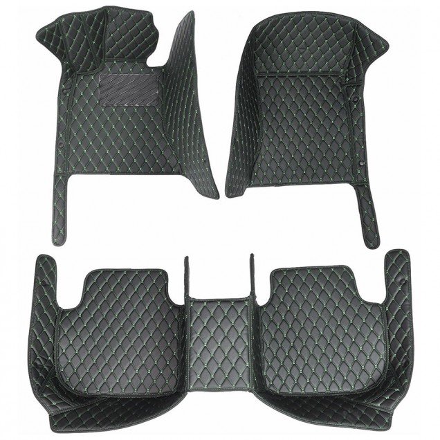 Shop Black and Green Stitching Luxury Leather Diamond Car Floor Mats UK Shop Black and Green Stitching Luxury Leather Diamond Car Floor Mats UK