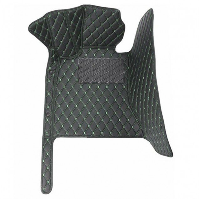 Shop Black and Green Stitching Luxury Leather Diamond Car Floor Mats UK Shop Black and Green Stitching Luxury Leather Diamond Car Floor Mats UK