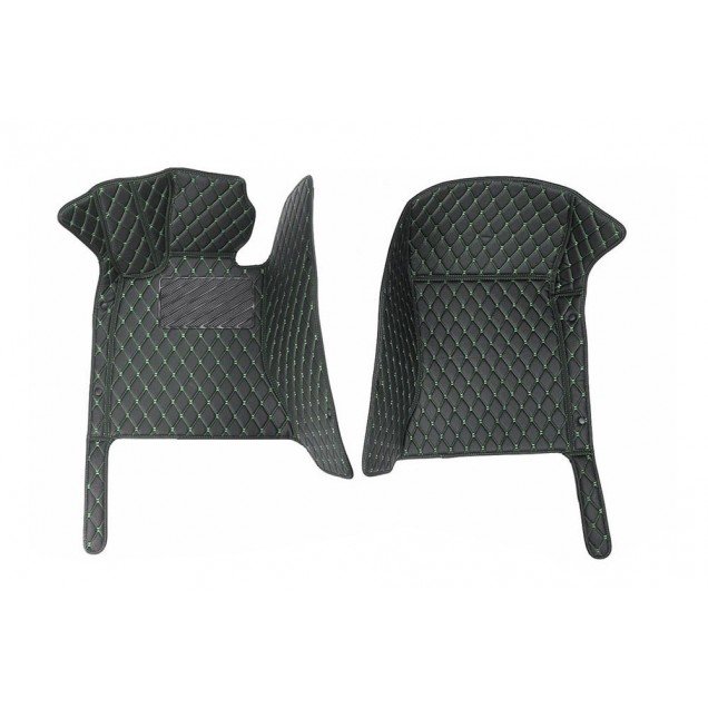 Shop Black and Green Stitching Luxury Leather Diamond Car Floor Mats UK Shop Black and Green Stitching Luxury Leather Diamond Car Floor Mats UK