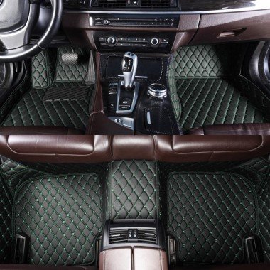 Shop Black and Green Stitching Luxury Leather Diamond Car Mats UK