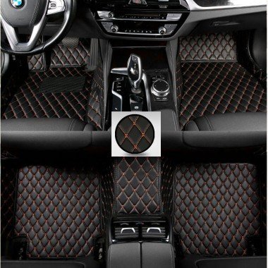 Shop Black and Orange Stitching Luxury Leather Diamond Car Floor Mats UK