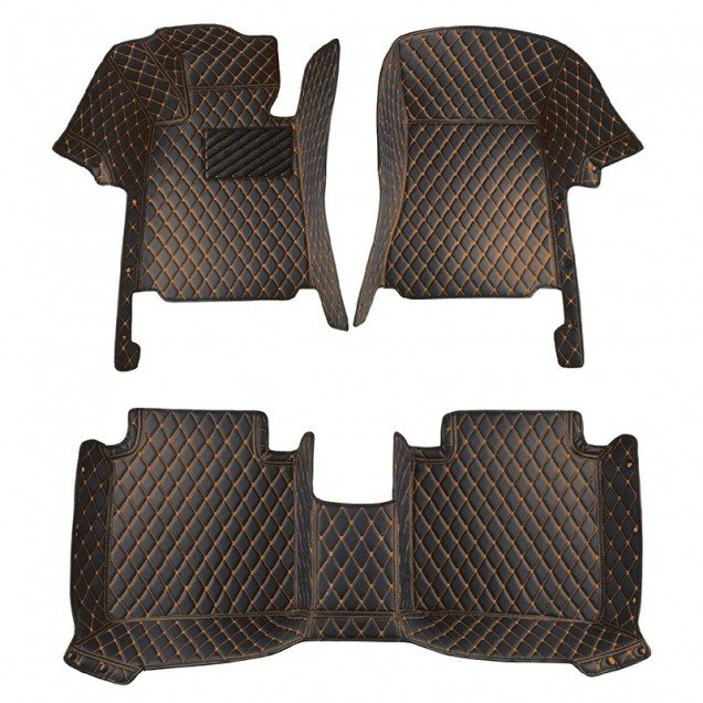 Shop Black and Orange Stitching Luxury Leather Diamond Car Floor Mats UK Shop Black and Orange Stitching Luxury Leather Diamond Car Floor Mats UK
