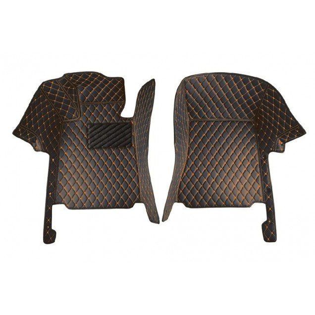 Shop Black and Orange Stitching Luxury Leather Diamond Car Floor Mats UK Shop Black and Orange Stitching Luxury Leather Diamond Car Floor Mats UK