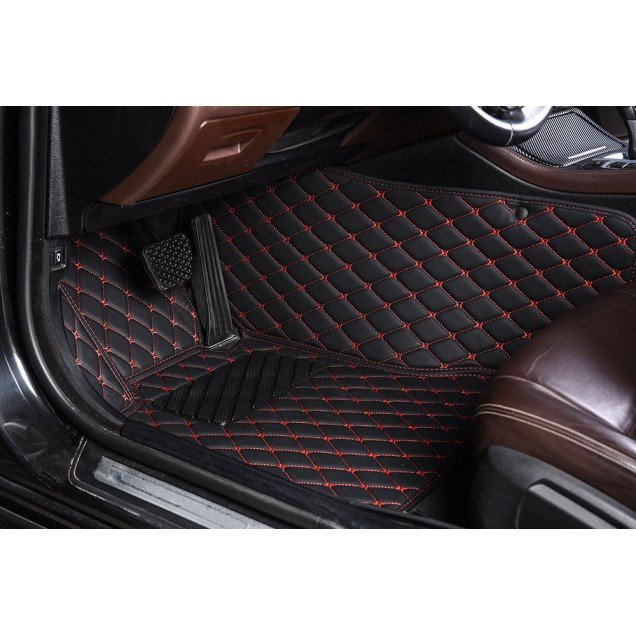 Shop Black and Red Stitching Luxury Leather Diamond Car Floor Mats UK Shop Black and Red Stitching Luxury Leather Diamond Car Floor Mats UK