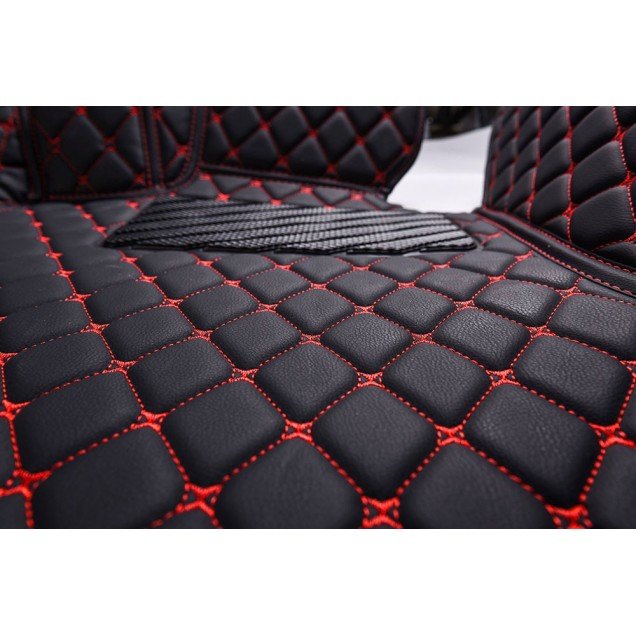 Shop Black and Red Stitching Luxury Leather Diamond Car Floor Mats UK Shop Black and Red Stitching Luxury Leather Diamond Car Floor Mats UK