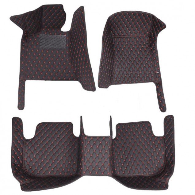 Shop Black and Red Stitching Luxury Leather Diamond Car Floor Mats UK Shop Black and Red Stitching Luxury Leather Diamond Car Floor Mats UK