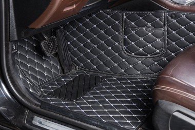 Shop Black and White Stitching Luxury Leather Diamond Car Floor Mats UK