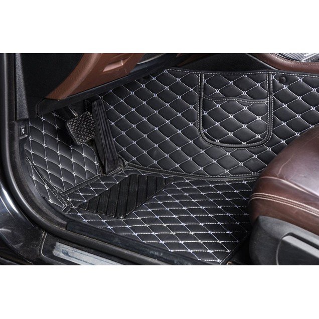 Shop Black and White Stitching Luxury Leather Diamond Car Floor Mats UK Shop Black and White Stitching Luxury Leather Diamond Car Floor Mats UK