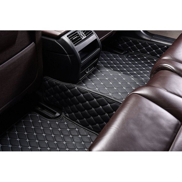 Shop Black and White Stitching Luxury Leather Diamond Car Floor Mats UK Shop Black and White Stitching Luxury Leather Diamond Car Floor Mats UK