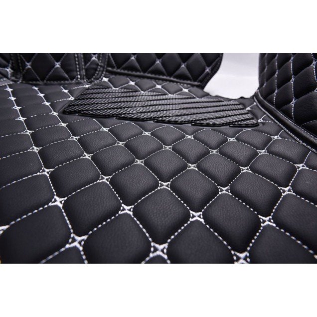 Shop Black and White Stitching Luxury Leather Diamond Car Floor Mats UK Shop Black and White Stitching Luxury Leather Diamond Car Floor Mats UK