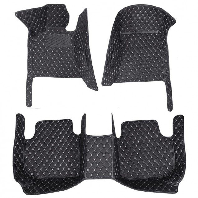 Shop Black and White Stitching Luxury Leather Diamond Car Floor Mats UK Shop Black and White Stitching Luxury Leather Diamond Car Floor Mats UK