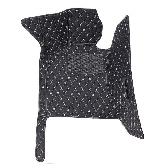 Shop Black and White Stitching Luxury Leather Diamond Car Floor Mats UK Shop Black and White Stitching Luxury Leather Diamond Car Floor Mats UK