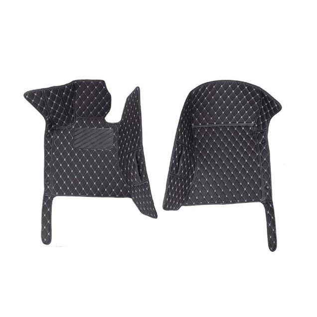 Shop Black and White Stitching Luxury Leather Diamond Car Floor Mats UK Shop Black and White Stitching Luxury Leather Diamond Car Floor Mats UK