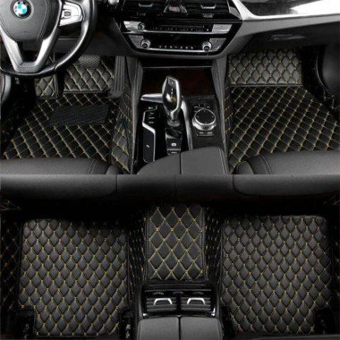 Shop Black and Yellow Stitching Luxury Leather Diamond Car Floor Mats UK