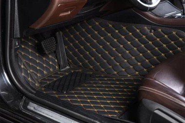 Shop Black and Yellow Stitching Luxury Leather Diamond Car Floor Mats UK