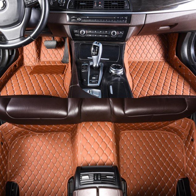 Shop Brown Luxury Leather Diamond Car Floor Mats UK Shop Brown Luxury Leather Diamond Car Floor Mats UK