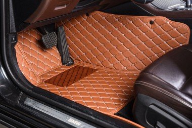 Shop Brown Luxury Leather Diamond Car Floor Mats UK