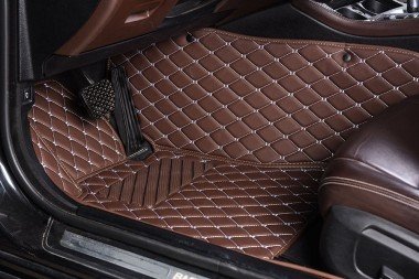Shop Dark Brown Luxury Leather Diamond Car Floor Mats UK