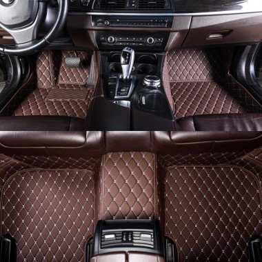 Shop Dark Brown Luxury Leather Diamond Car Mats UK