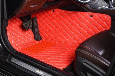 Shop Red Luxury Leather Diamond Car Floor Mats UK