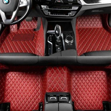 Shop Wine Red Luxury Leather Diamond Car Mats UK