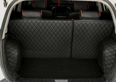 Shop Black and Black Stitching Full Cover Luxury Leather Diamond Trunk Car Mats UK