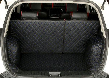 Shop Black and Blue Stitching Full Cover Luxury Leather Diamond Trunk Car Mats UK
