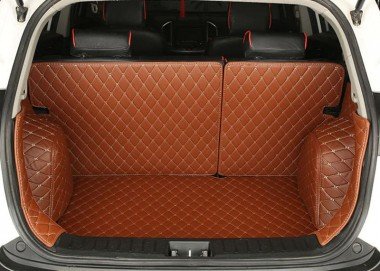 Shop Brown Full Cover Luxury Leather Diamond Trunk Car Mats UK