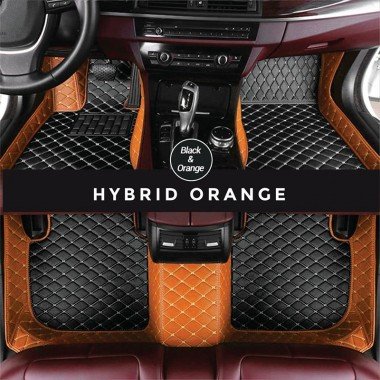 Shop Black and Orange Hybrid Mode Premium Diamond Car Mats UK