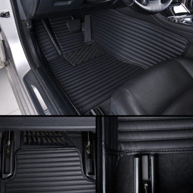 Shop Black Luxury Leather Stripe Car Mats UK
