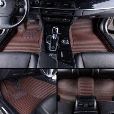 Shop Dark Brown Luxury Leather Stripe Car Mats UK