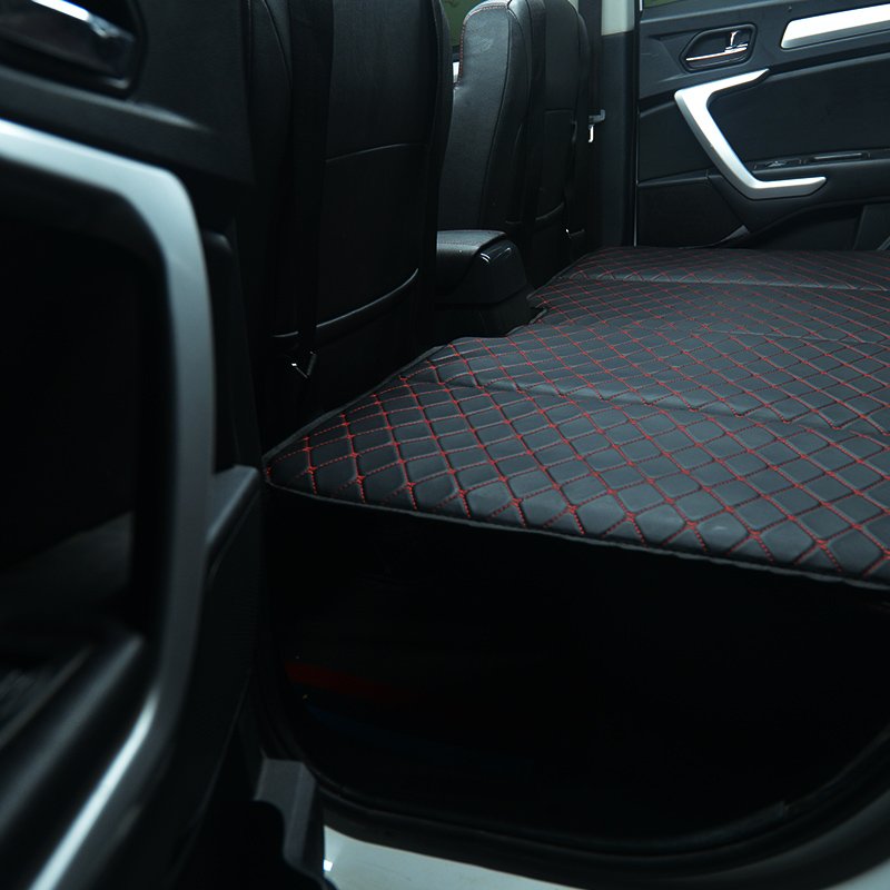 Universal Diamond Car Bed - Non-Inflatable Black and Red Stitching Luxury Leather Diamond Car Bed Mattress
